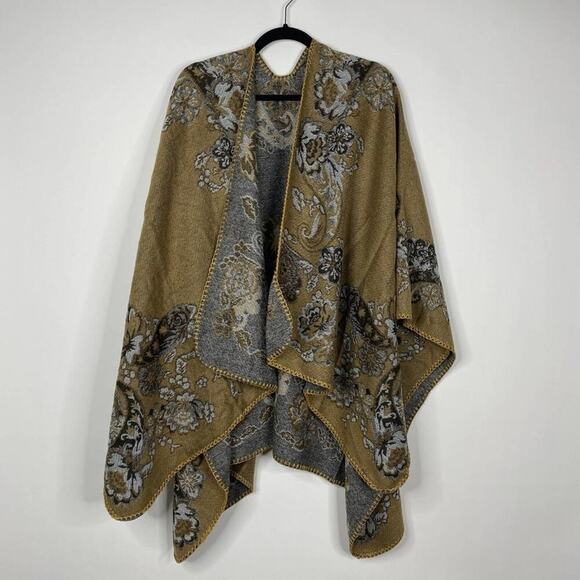 2/$24 NEW Boho Floral Ruana Oversized Open Wrap Poncho Blanket Scarf - Picture 6 of 10